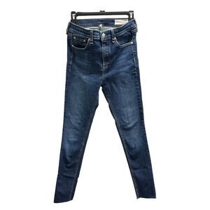 Rag & Bone 10” High Rise Ankle Skinny Raw Hem Jeans in Mad River Wash Size 27